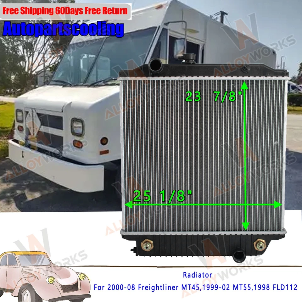 Radiator For 2000-08 Freightliner MT45,1999-02 MT55,1998 FLD112 23 7/8"x 25 1/8" Foto 1 de 4