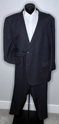Joseph & Feiss Gold Wool Gray Striped 2 PC Suit 54R Jacket 52x25.5 Pants Flaws - Image 1 of 4
