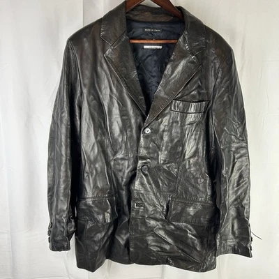 Vera Pelle Soft Italian Leather Jacket Men Large Dark Brown Button Front - Image 1 of 4