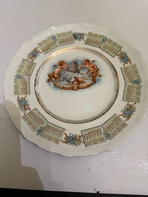 Antiguo Plato Calendario 1910 Año Nuevo Publicidad Querubines en Blanco Timbre Foto 1 de 3