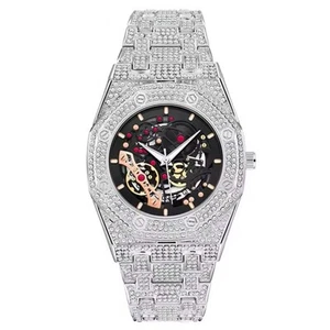 Hip Hop Luxury Automatic Mechanical Ice Out Mens Watch Iced Silver Bling Diamond - Picture 1 of 2