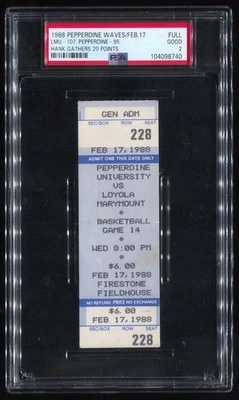 Hank Gathers 20 Points - PSA 2 Full Ticket 1988 Loyola Marymount @ Pepperdine - Image 1 of 2