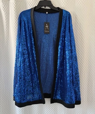 Chaqueta Blazer Para Hombre Azul Lentejuelas Frente Abierto Disco Daupanzees XLarge Para Hombre XL Foto 1 de 4