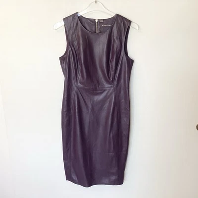 NWT Calvin Klein Faux Leather Sleeveless Sheath Dress - Aubergine - 8 - Image 1 of 4