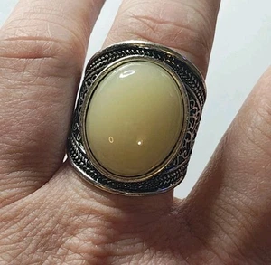 Anillo Boho Ovalado Doble Crema Tono Plateado Antiguo De Colección - Imagen 1 de 5