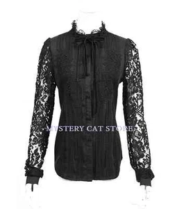 NEW Punk Rave Gothic Rock Black Lace Top Blouse PY-040 ALL STOCK IN AUSTRALIA! - Picture 1 of 11