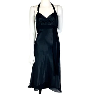 Alyn Paige Dress Black Size 7 8 Satin Slip Halter Tie Straps Bias Cut Cocktail - Picture 1 of 12