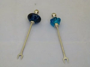 Antique Pair Of Unusual Two Prong Hors D'oeuvres Or Cocktail Forks - Bild 1 von 12