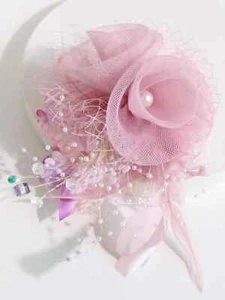 Baby Toddler Women Flower Girl Headpiece for Wedding Pink Mesh Decor Hair Clip - Picture 1 of 3