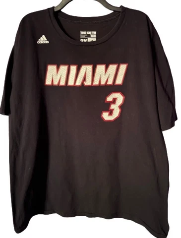 Miami Heat Dwyane Wade 3 Adidas 2 XL Mens  Black Crew Neck 100% Cotton Shirt Cover