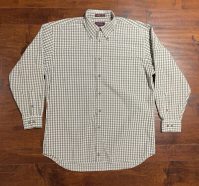 Nordstrom Smart Care Button Down Shirt Men's Size Large Brown White Checkered - Image 1 of 4