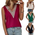 Sophisticated Apricot V Neck Sleeveless Casual Lace Tanks Women's Tops