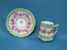 Fine Thin Porcelain Tea Cup & Saucer Hand Painted Green Purple Gold