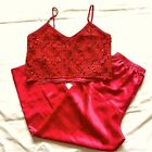 Frederick’s of Hollywood Satin Pajama Set Pants and Sequin Top Vintage Large Red