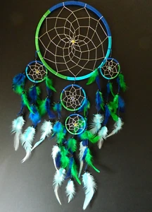 Large Dream Catcher Blue Green Dreamcatcher Traditonal Indian Style 22cm x 50cm - Picture 1 of 4