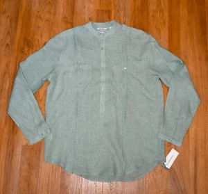 NUEVO CON ETIQUETAS Camisa Henley Henley Grande de Lino para Hombre Cubavera Verde Malaquita - Imagen 1 de 4