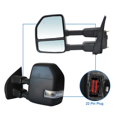 Tow Mirrors Fit 17-20 Ford F250-F550 Super Duty Heated LED Turn Signal LH+RH - Image 1 of 4