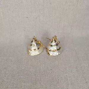 Vintage Naturschmuck Kegel Schnecke Muschel Muschel Ohrringe weiß creme gold getaucht - Bild 1 von 6