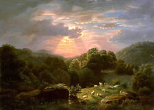 Oil painting Robert Ducanson Landscape Sheep with sunset hand painted canvas art