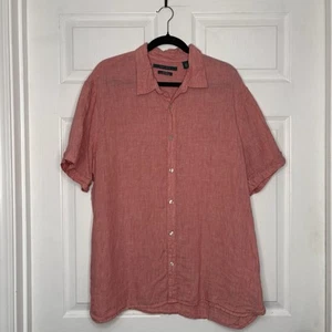 Perry Ellis Mens XXL 100% Linen Collared Button-Up Shirt Red Classic Preppy - Picture 1 of 6