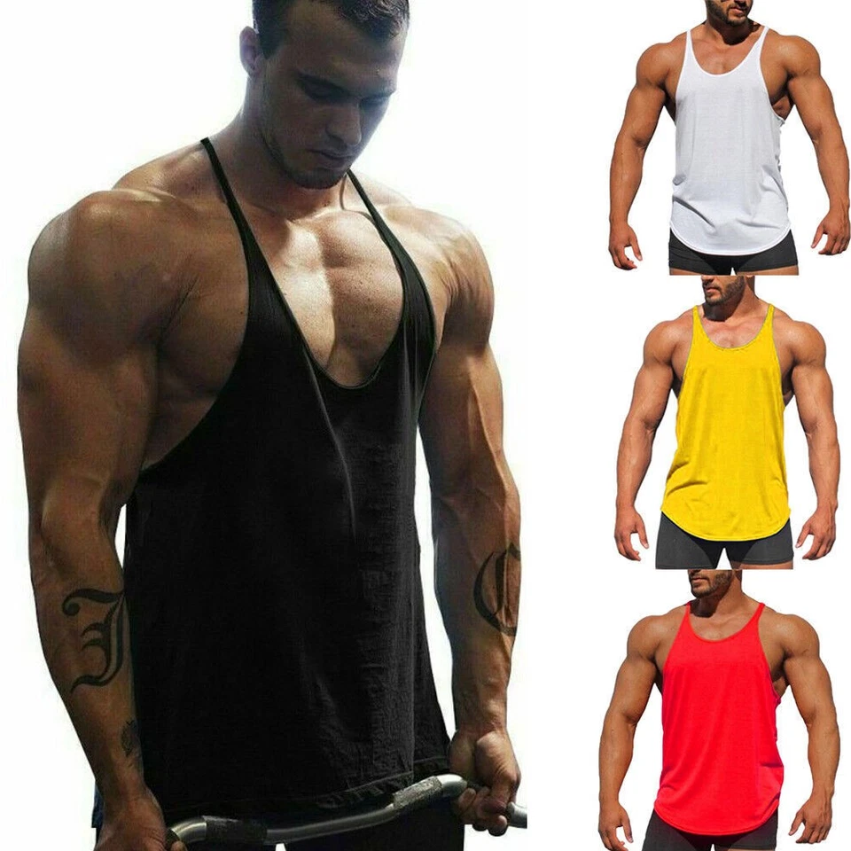 Canotta uomo stringer top tinta unita fitness muscolo canotta palestra allenamento bodybuilding sport - Immagine 1 di 4