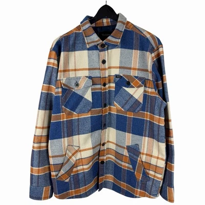 Mens Brixton Front Pocket Blue Orange Button Down Flannel Jacket Size L - Image 1 of 4