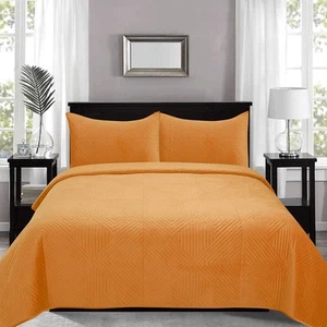 J Elliot Home Merida Velvet Quilted Bedspread Comforter Coverlet Mustard Quee... - Picture 1 of 2