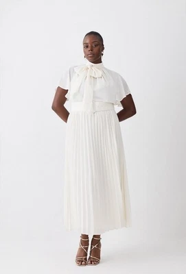 Karen Millen ivory Pleated Midi Dress georgette  plus size US 18 new - Image 1 of 4