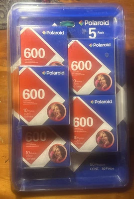 Sealed Polaroid 600 Film 5 Packs Of 10   50 Total Photos Blister Pack Vtg New - Image 1 of 4