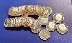 Rollo (50) monedas de diez centavos Roosevelt de plata fecha mixta a prueba de gemas (1992-fecha) - Imagen 1 de 1