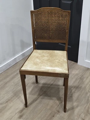 Rare Leg O Matic Vintage Wood Folding Chair Made In USA MCM Cane Back Des. 1972 - Image 1 of 4