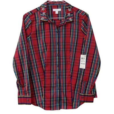 Camisa Charter Club Roja a Cuadros Manga Larga Abotonada Cuello Estrás Pequeña 4P Foto 1 de 3