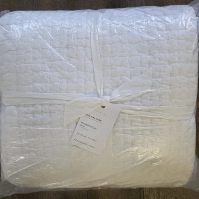 Pottery Barn Pickstitch KING Cotton Quilt Classic White NEW - Image 1 of 4