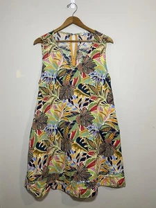 C&C California Dress Sz M Colorful Tropical 100% Linen Sleeveless Relaxed Shift - Picture 1 of 9