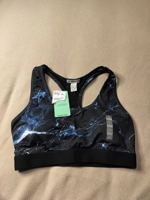 Sujetador deportivo Forever 21 High Impact, negro y azul talla M, espalda deportiva de malla, nuevo con etiquetas. Foto 1 de 4