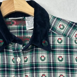 Vintage Bobbie brooks Holiday Plaid Christmas Wreath Button Up Long Sleeve Shirt - Picture 1 of 6