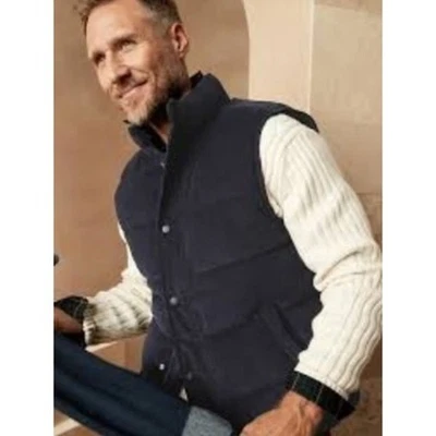 BANANA REPUBLIC Corduroy Puffer Vest Snap Front Mock Collar Navy Blue Mens Sz M - Image 1 of 4