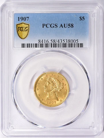 1907 LIBERTY HEAD $5 HALF EAGLE GOLD PCGS AU58 Cover