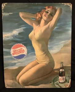 Pepsi-Cola Pepsi Cola Bathing Beauty Pin-Up Pin Up Vintage Cheesecake Metal Sign - Picture 1 of 4