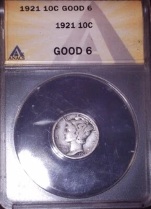 1921 Mercury Dime, ANACS G6, Key Date, Issue Free - Picture 1 of 4