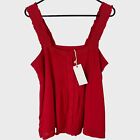 Miss Me Lace Square-neck Ruffled Tank Women's Medium Red Smocked Lined Top New