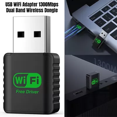 USB WiFi Bluetooth Adapter 1300Mbps Dual Band 5G/2.4GHz Wireless Network Rece - Image 1 of 4