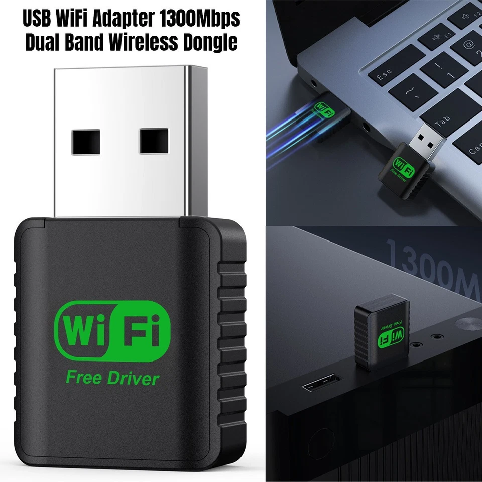 USB WiFi Bluetooth Adapter 1300Mbps Dual Band 5G/2.4GHz Wireless Network Rece - Image 1 of 4