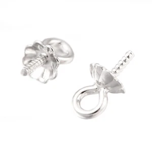 20pcs Solid 925 Sterling Silver Screw Bails Pearl Cup Eye Pin Peg Findings 5.5mm - Picture 1 of 3
