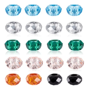 100x Glass European Beads 14x8mm Rondelle Slide Charms Faceted No Metal Core - Picture 1 of 54