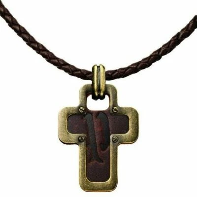 Police soul cross pendant leather pj21120plg gold and stainless steel 42cm - Image 1 of 4