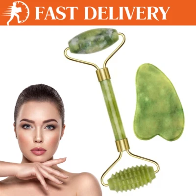ONESAVE Gua Sha Gesichtsmassageroller Set natürlicher Jadestein professionelles Beauty-Tool UK