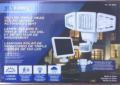 Nuevo Sunforce 150 LED Triple Cabezal Luz Activada por Movimiento SOLAR, 1000 Lúmenes Foto 1 de 4