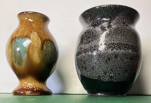 2 Vintage Miniature Studio Pottery Bud Vases With Glaze Effect Guernsey / JS - Picture 1 of 10