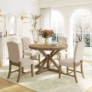 Dining Table Set with Extendable Table and 4 Upholstered Chairs for Dining Room - Picture 1 of 24